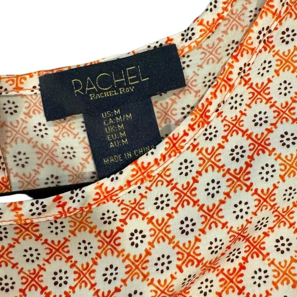 Pretty orange, white and brown patterned short sleeve top - Picture 5 of 5